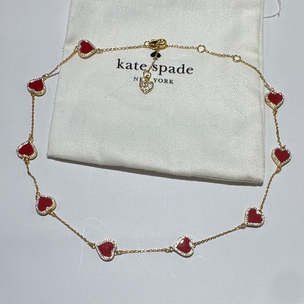 NWOT Kate Spade Red Heart Gold Necklace Choker